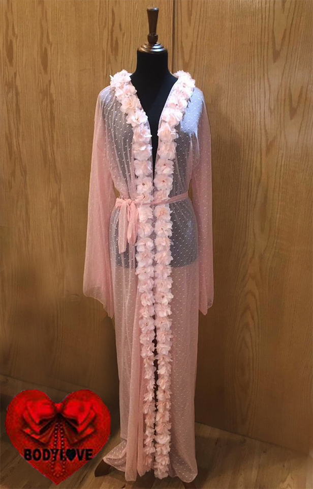 Robe de chambre longue Flora saumon