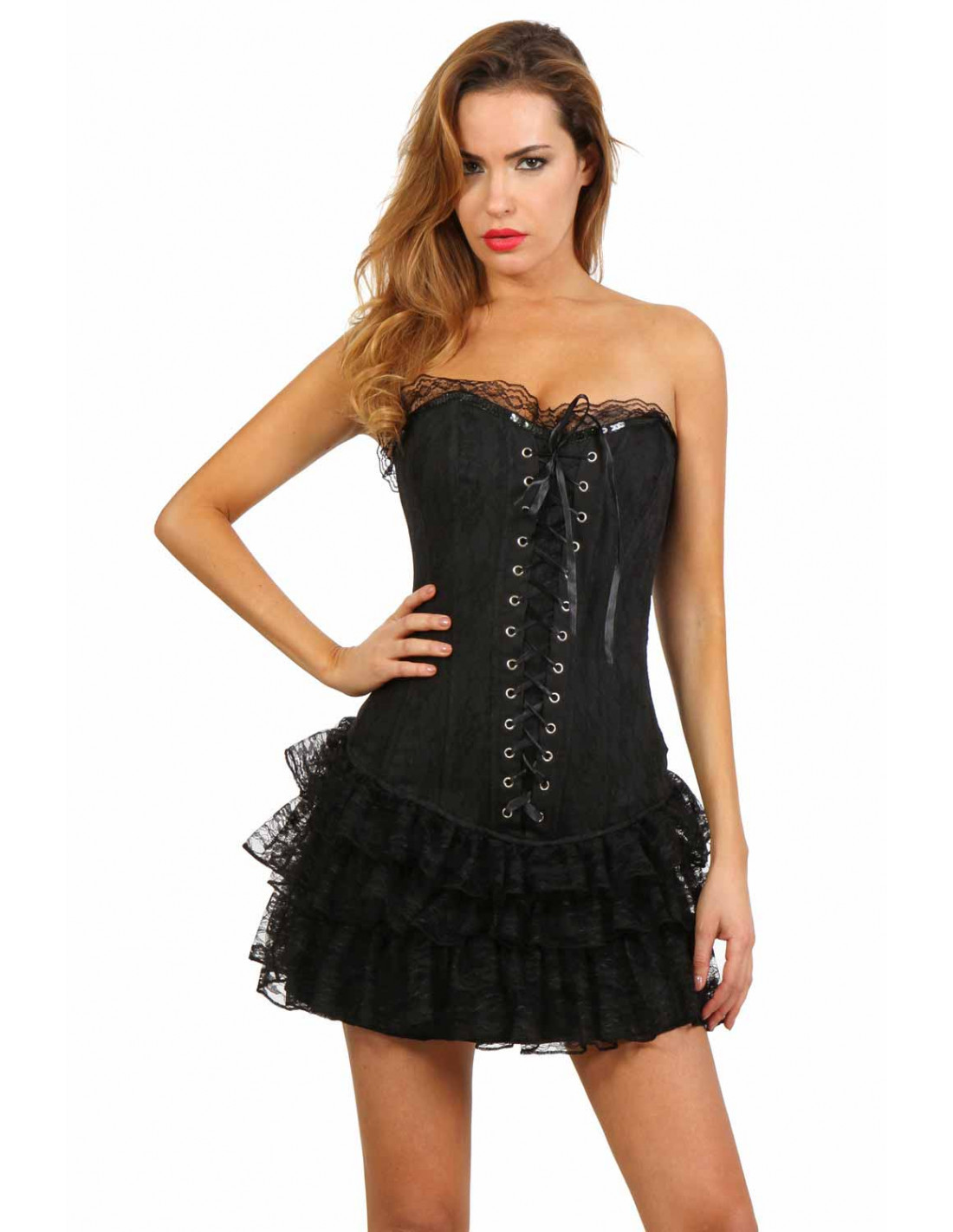 Robe à volants avec corset noire