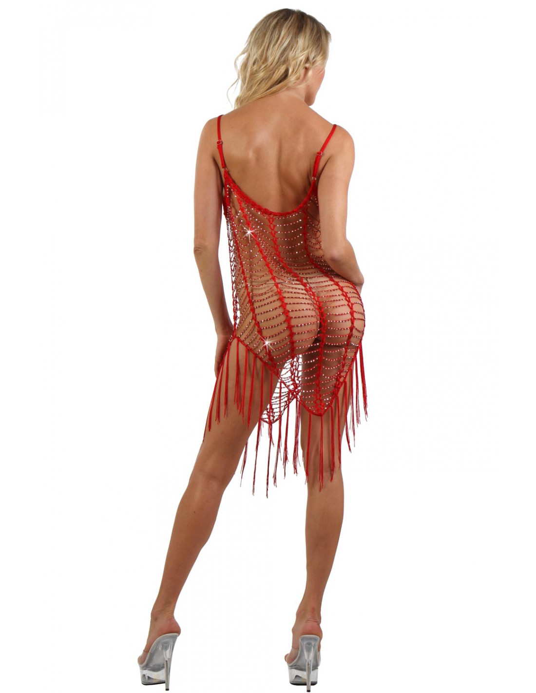 Robe courte Crochet et Strass rouge