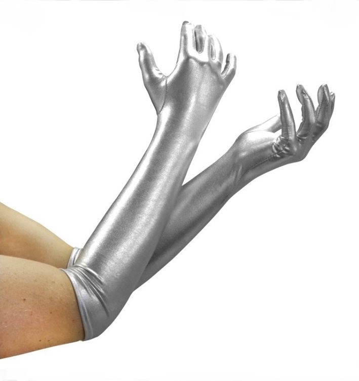 Gants Longs en satin gris argent