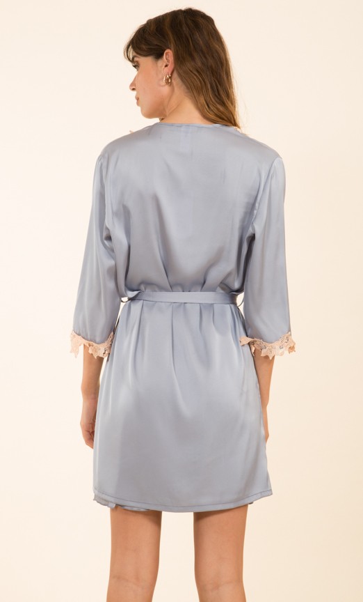 Kimono et nuisette Satin bleu ciel