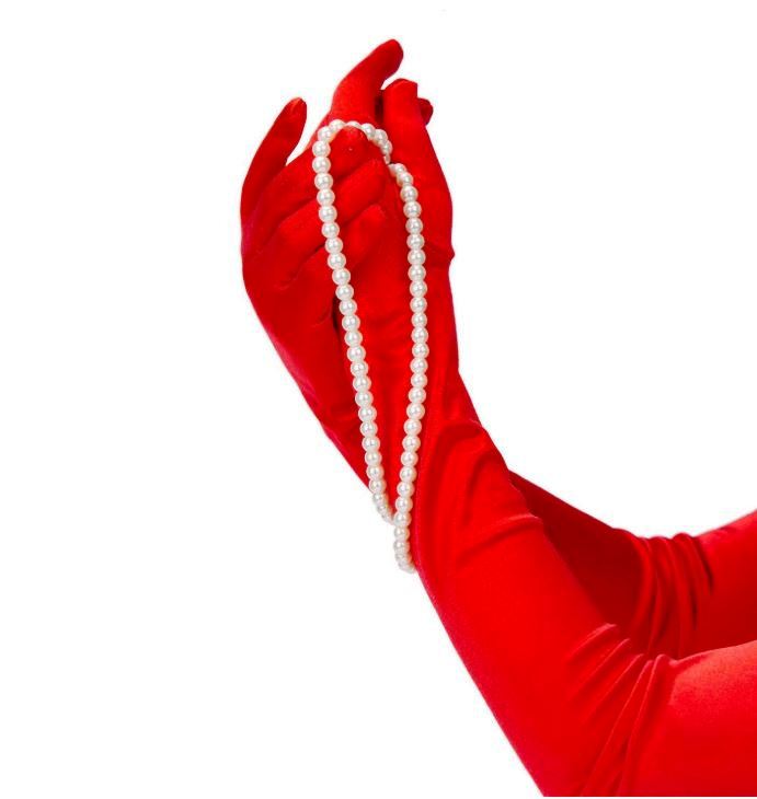Gants Longs en satin rouge