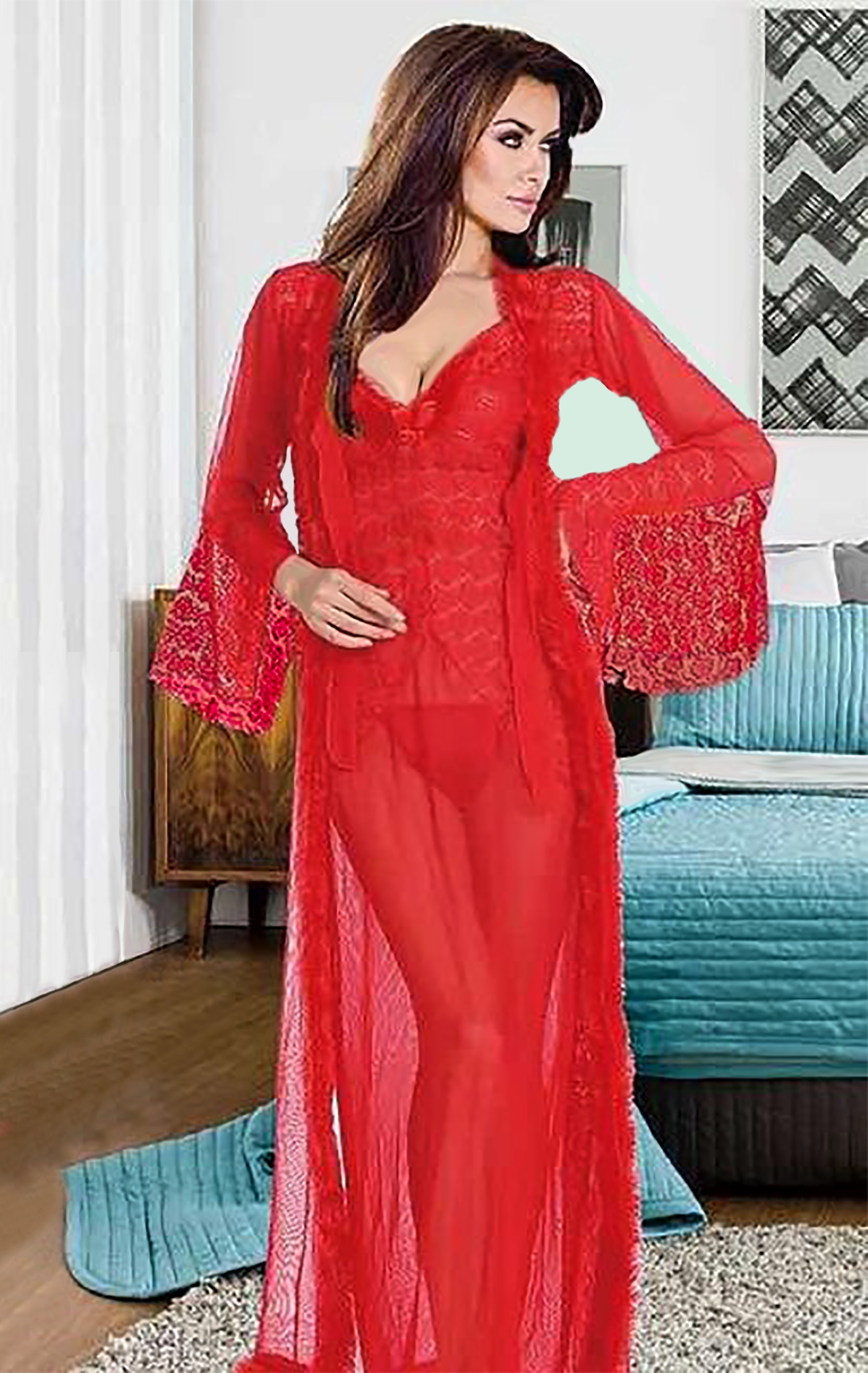 Kimono et nuisette Lamia rouge