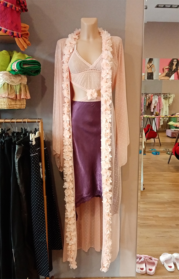 Robe de chambre longue Flora saumon