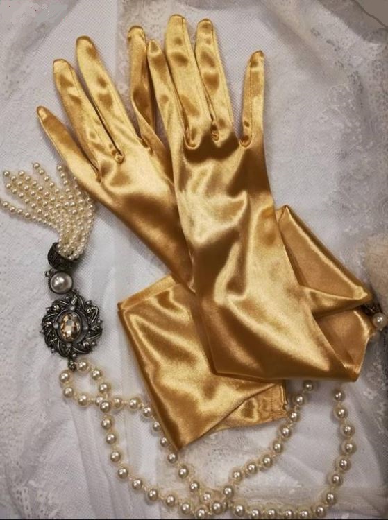 Gants Longs en satin dorés